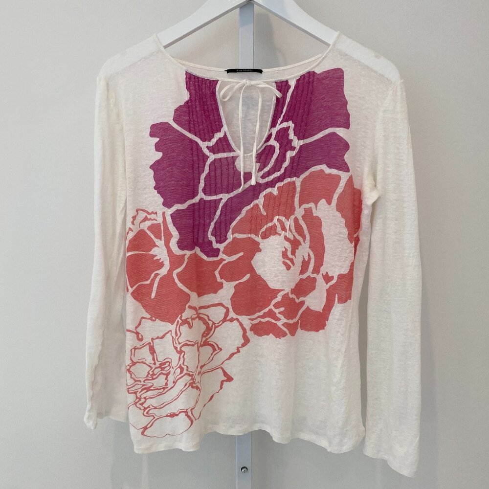 ELIE TAHARI LINEN SILK FLORAL TOP SIZE SMALL